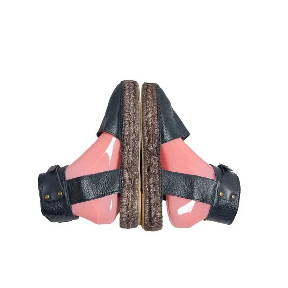 Free People Aurora Black Leather Espadrille Shoes Ankle Strap Size 39 - Picture 4 of 6